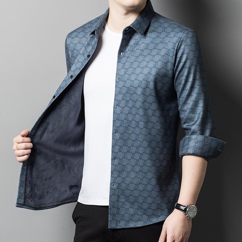 

Новые зимние стильные рубашки из бархата с длинными рукавами для мужчин среднего возраста, утолщенная одежда для пап, модные универсальные теплые рубашки в клетку 4XL