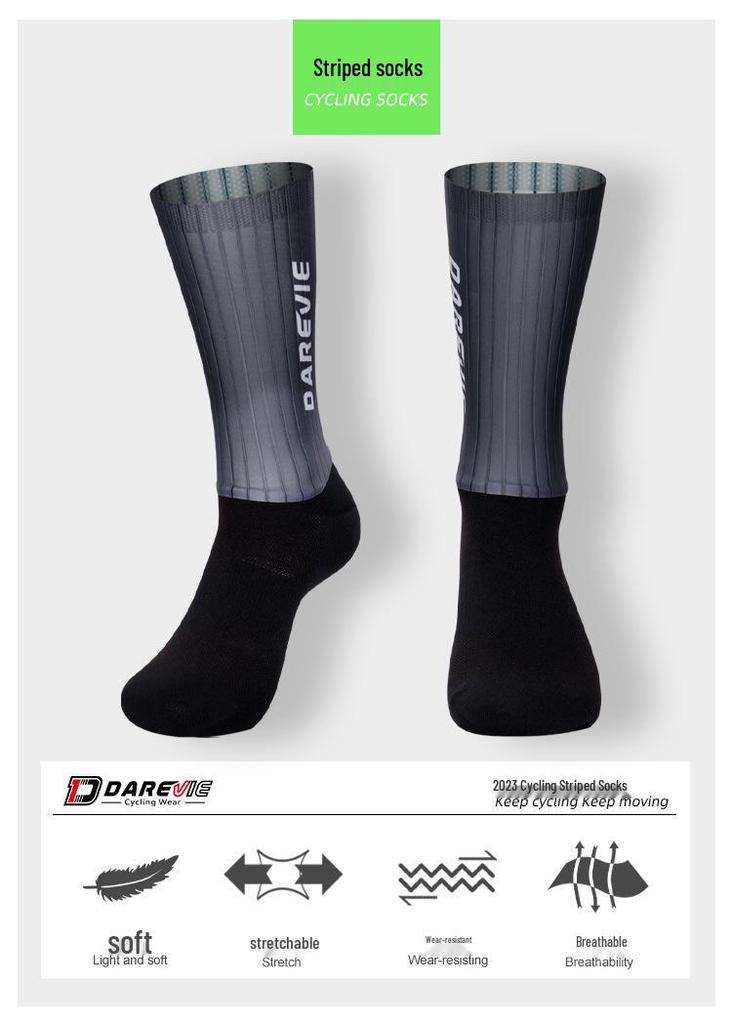 Calzini da Ciclismo Brave Darevie Aero - Lycra a Righe, Traspiranti, Design Aerodinamico