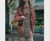 2024 Spring/Summer Red Plaid Women's Slim-Fit Loose Long Shirt