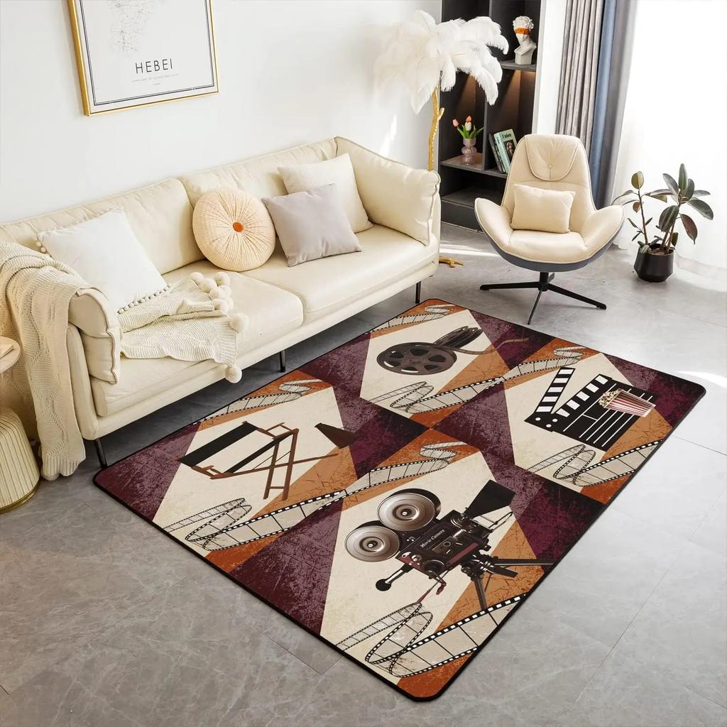 Movie Theater Pattern Indoor Floor Mat Cinema Poster Decor Carpet, for Living Room Bedroom Rugs Old Fashion Home Decor Area Rug