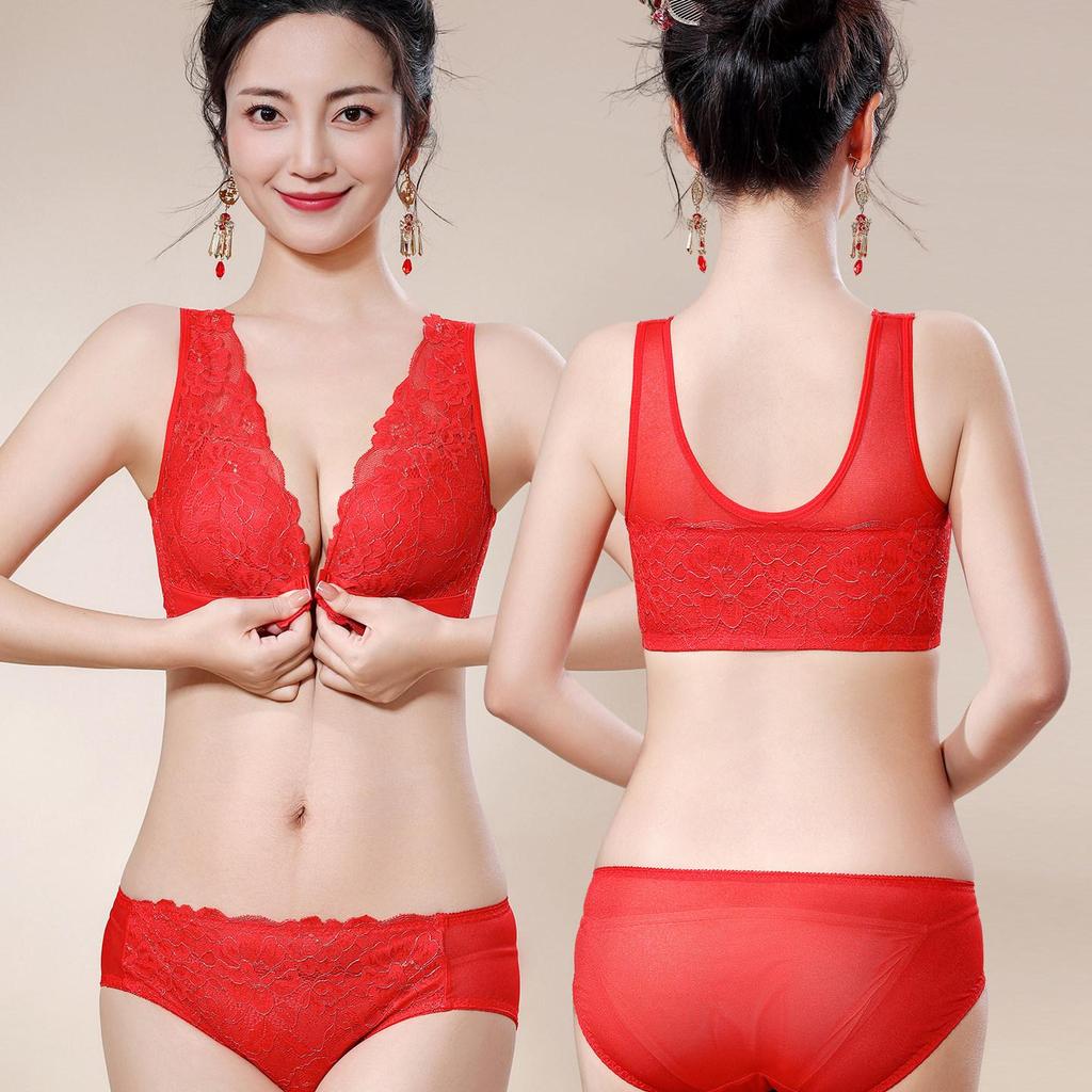 Reggiseno Push-Up Ricamato Stile Cinese: Chiusura anteriore, Sollevamento e Supporto per Seno Piccolo