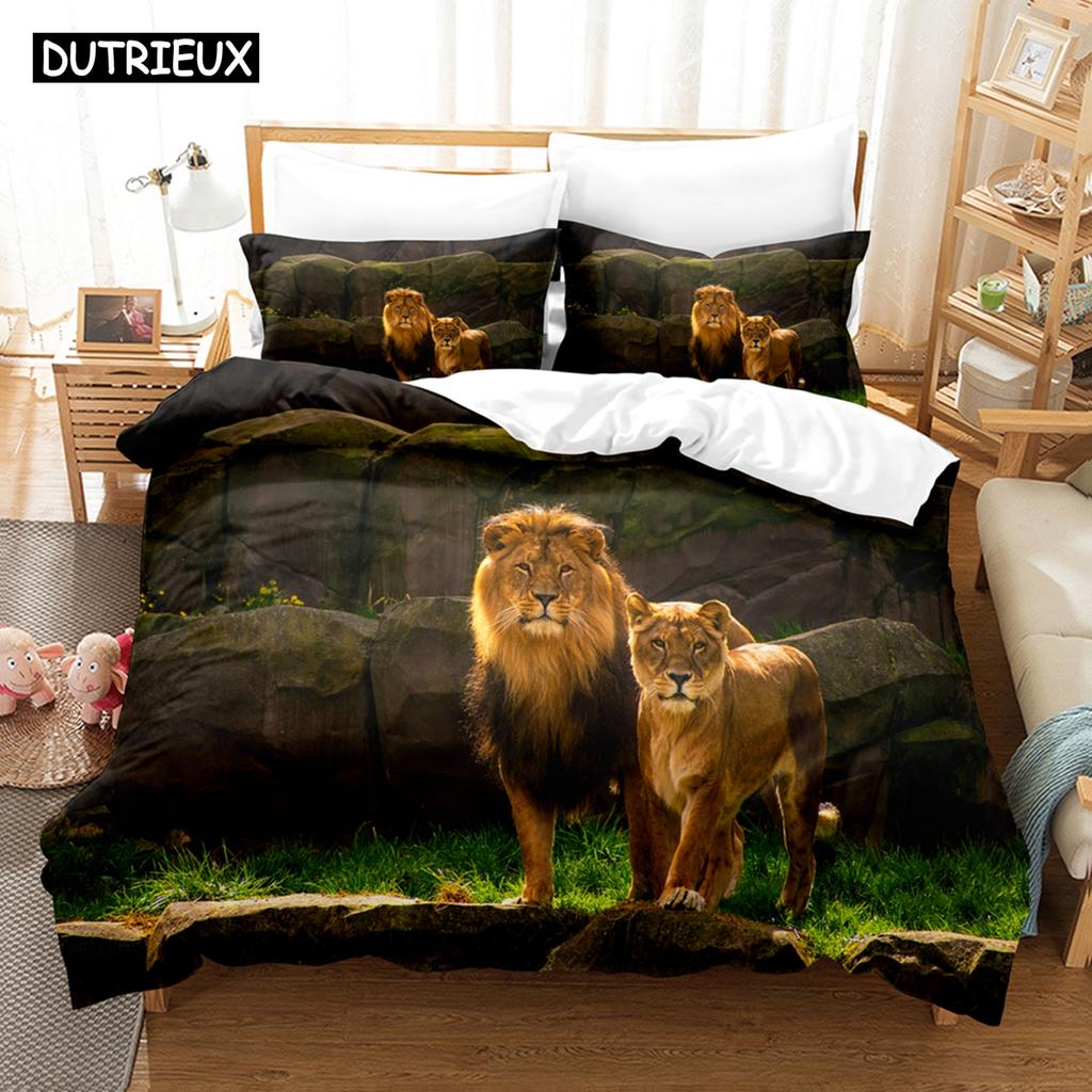 3D Lví Povlečení Sady Přikrývka Set s Povlakem na Polštář Twin Full Queen King Ložní Prádlo