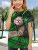 Fun Girl T-shirt Summer Short Sleeved Top Cartoon Animal Cat 3D Printing 2025 Girl Clothing