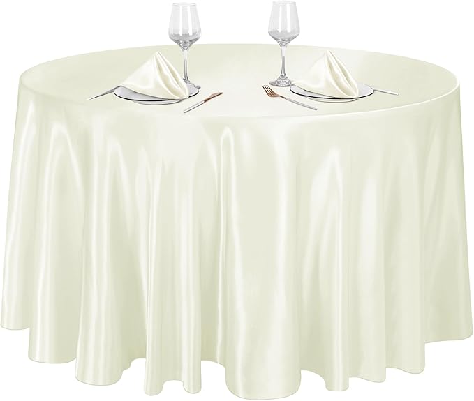 2 Stück 120 Zoll Runder Tischdecke Satin Tischabdeckung Glatter Stoff Helle Seide für Feiertagsessen Hochzeitsbankett Dekoration