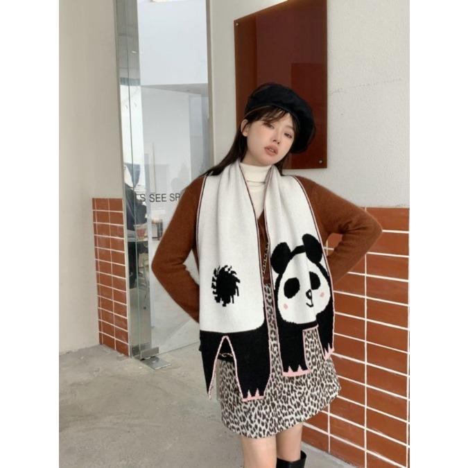 Koreanischer Wollstrickschal Niedlicher Katzenschal Pashmina Schal Damen Winterschal Warmer Foulard Schal für Damen