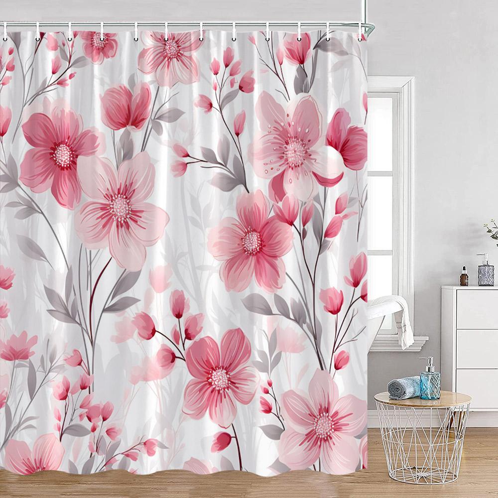 Watercolor Flower Pattern Shower Curtains Colorful Flowers Butterfly Greenery Plants Nature Home Decor For Bathroom Bath Curtain