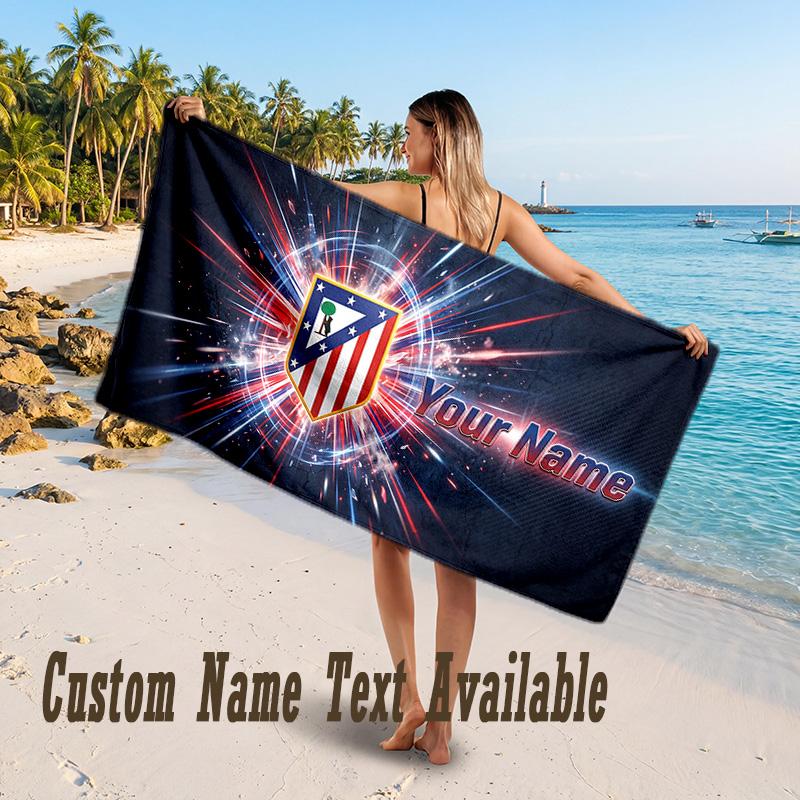 Atletico Madrid FC Design Beach Towel Custom Text Large Towel for Beach Vacation