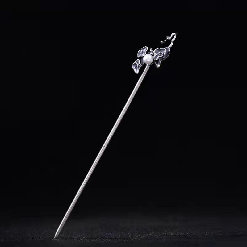 S925 Sterling Silber Glückswolken Haarnadel - Antiker Chinesischer Ethnischer Stil für Damen-Hochsteckfrisur
