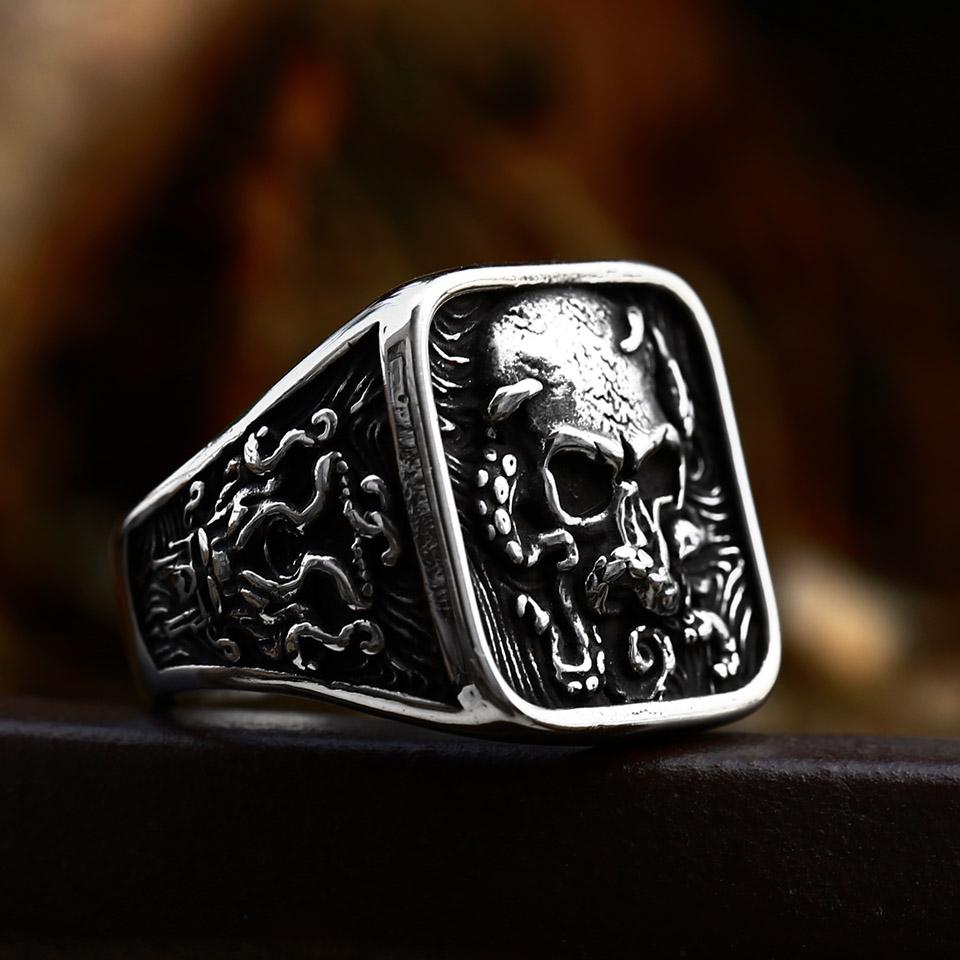 BEIER Edelstahl Antik Mode Herrenringe Totenkopf Oktopus Edelstein Tier Retro Punk Gothic Biker Schmuck Großhandel