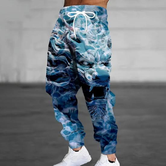 Pánské ležérní tepláky 3D potisk draka Jogger kalhoty Stahovací pas Podzimní kalhoty do posilovny, na dovolenou, na cestování, pro každodenní nošení
