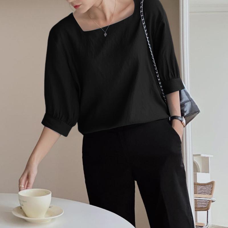 ZANZEA Women Square Collar Loose Casual Half Sleeve Blouse S