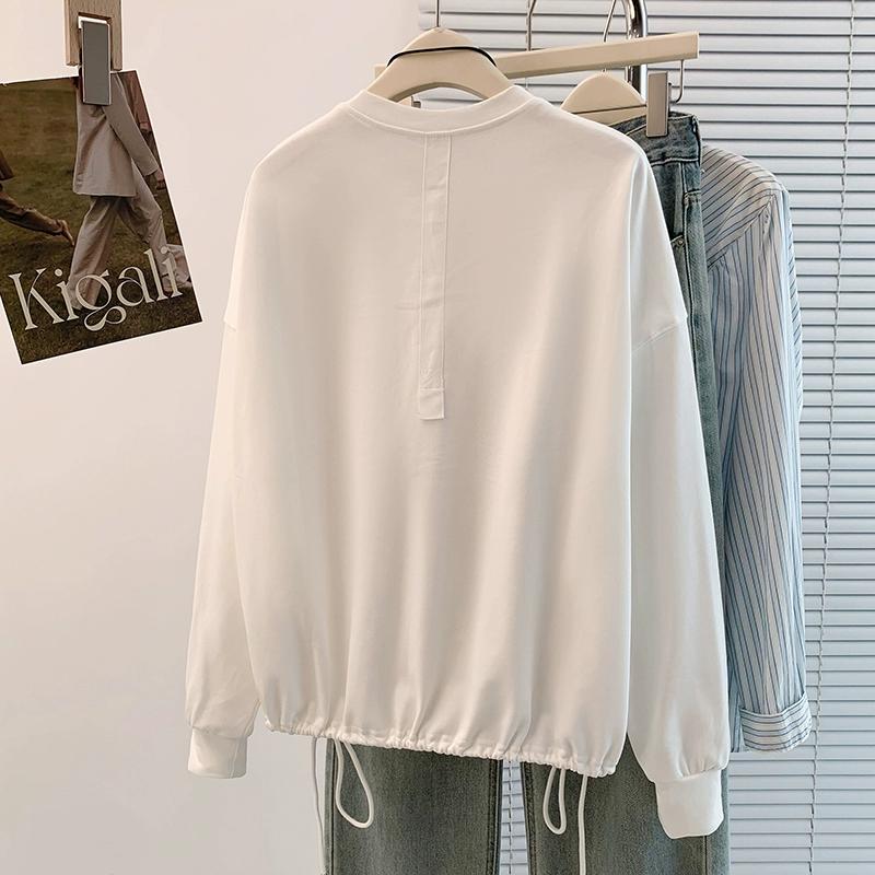 DIMANAF 2025 New T-Shirt Women printing Hoodies & Sweatshirts Loose Casual Basic O-Neck Autumn Tops Black Pullover