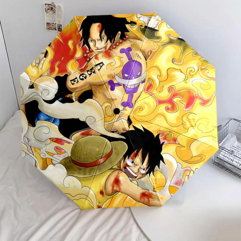 One Piece Luffy & Ace 8-Bone Automatic Folding Umbrella, Compact, Ideal Gift for Anime & Manga Lovers