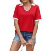 Women Short Sleeve Polo Collar T Shirt Contrast Trim Relaxed Fit Pullover Top Comfortable Soft Fabric Casual Style