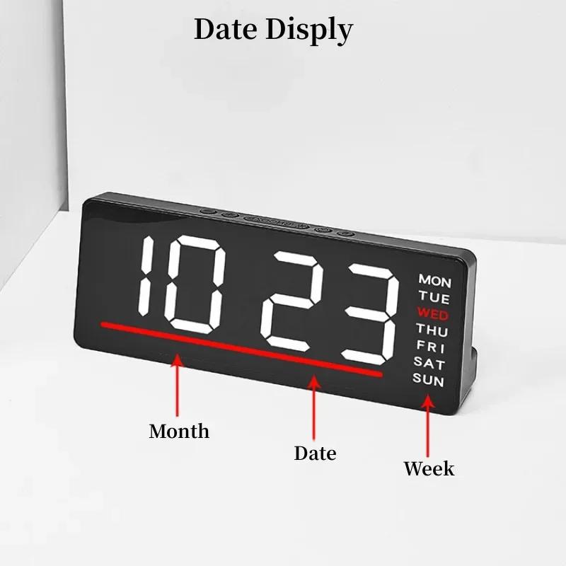 Digital LED Alarm Clock Date TEMP Brightness Adjustment Electronic Clock Kids Bedside Mute Snooze Clock 12/24H USB Powered