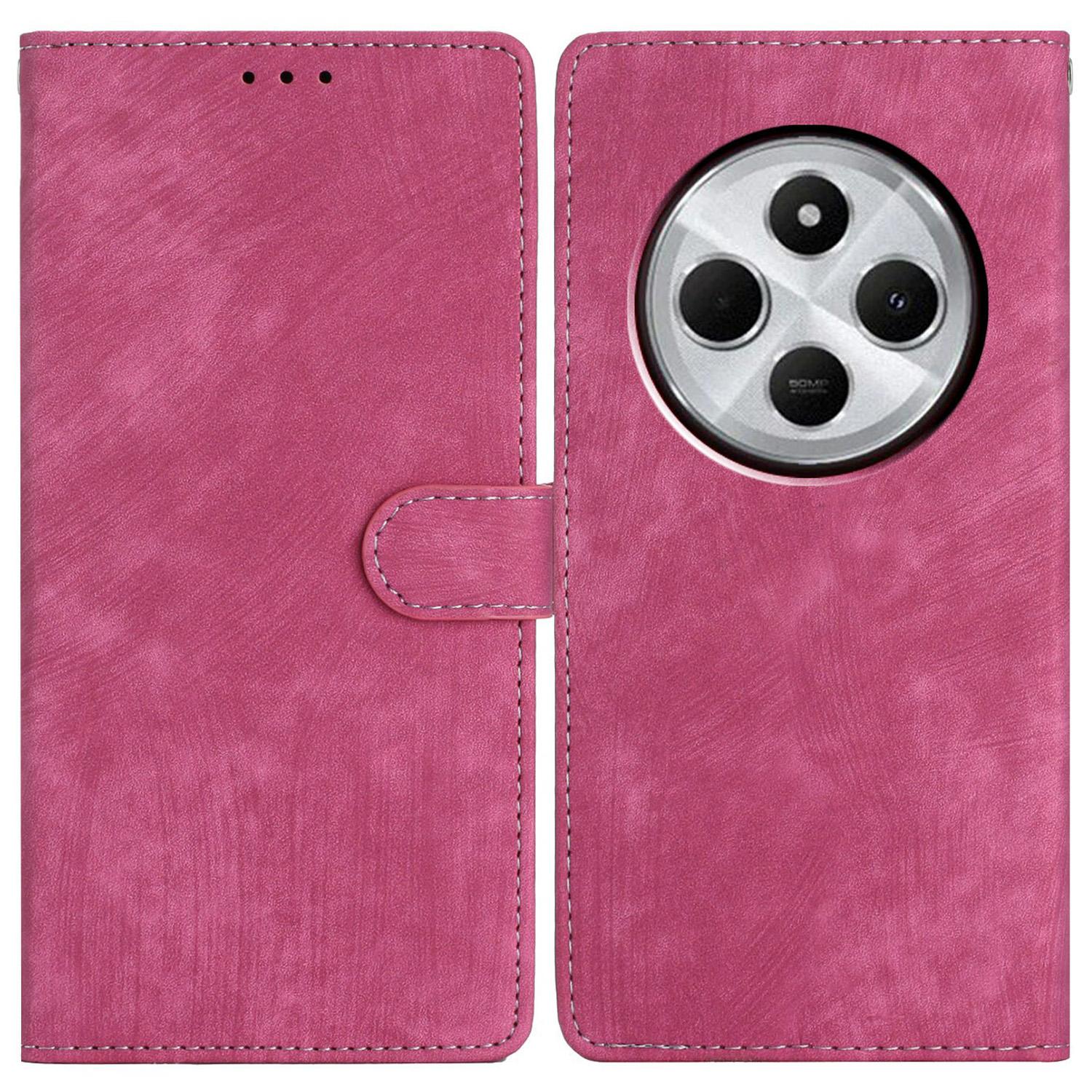 

For Xiaomi Poco C75 4G/Redmi 14R 5G/14C 4G Case with Card Clots Skin-Touch PU Leather Phone Cover Stand Rose