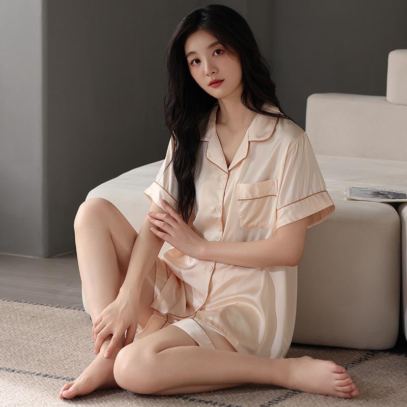 Premium Pajamas Women's Summer Ice Silk Short Sleeves Fat Mm Ice and Snow Silk Simulation Silk Suit New Chinese National Style