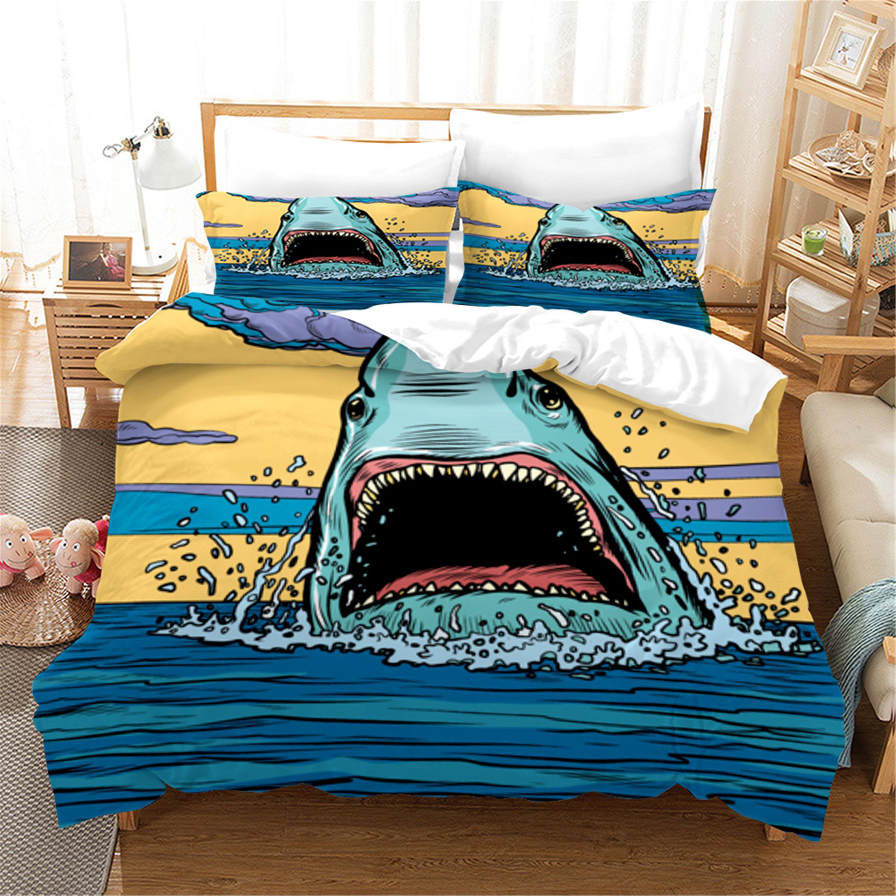 3D Blauwe Oceaan Haaien Dekbedovertrek met Kussensloop Beddengoedset Eenpersoons Tweepersoons Twin Full Queen King Size Bedset voor Slaapkamerdecoratie AU King 240x210cm