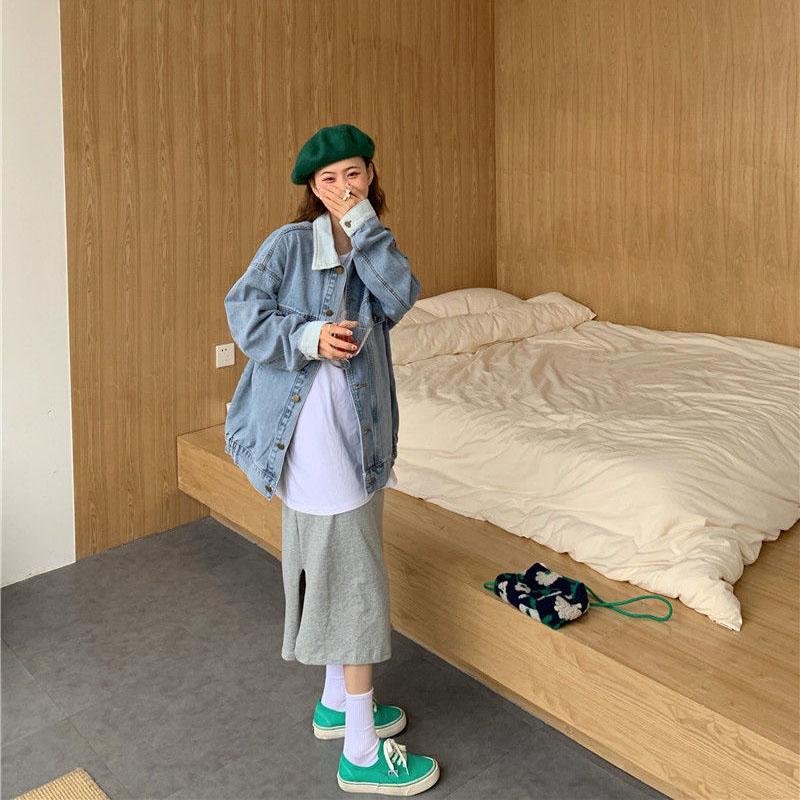 Plus Size Jeansjacke Damen Casual Lose Bequeme Knopfjacke Vintage Langarm Tops