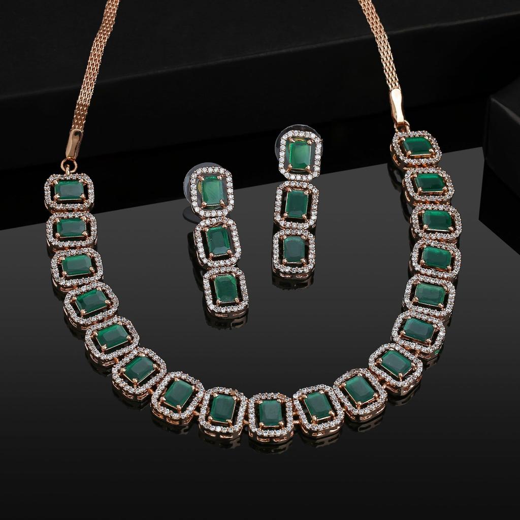 Estele-Halskette, besetzt mit Roségold- und Emrald-Zirkoniumsteinen für Damen