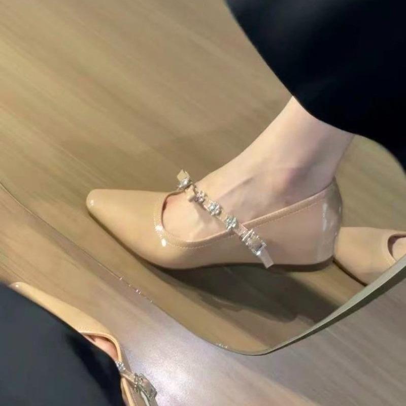 Fashion Inside Heightened Rhinestone Single Shoes 2025 New Pointed Toe Flat Versatile Mary Jane Women's Shoes