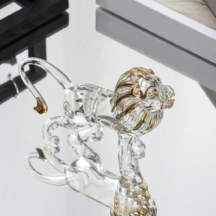 Blown Glass Lions Figurines Crystal Lions Statue Glass Art Wildlife Animal Sculptures Ornament Paperweight Collections