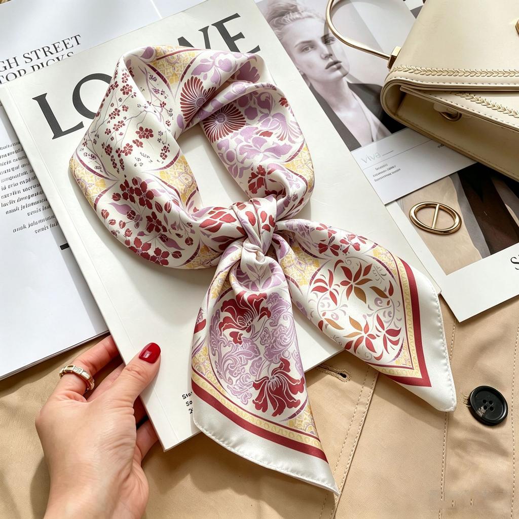 Simple temperament Spring and summer female imitation silk scarf versatile Korean version casual small square scarf neck protection decorative scarf
