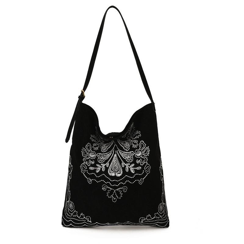 

Retro Fashion Embroidered Shoulder Bag Women s Large Capacity Armpit Bucket Bohemian Commuting Crossbody чёрный