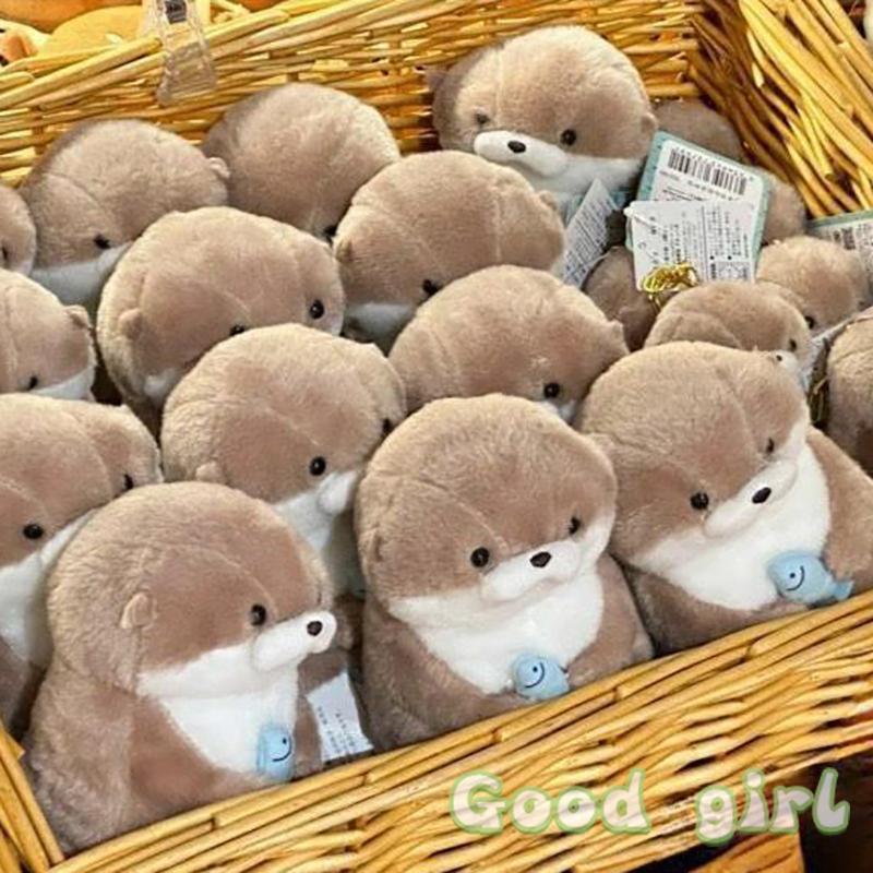New Cartoon Otters Holding Fish Plush Doll With Chain Creative Kawaii Keyrings Hanging Pendant Jewelry School Bag Wallet Charms