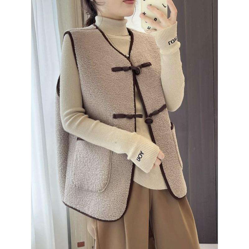 Lamb Wool Cardigan, Vest, Jacket for Women's Autumn and Winter New Models, Stacked with a Small Vest, Lamb Wool Vest.