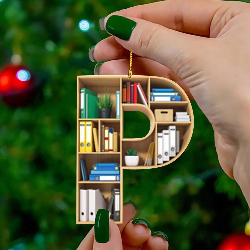 Personalized 26 Letter Bookshelf Pendant Acrylic Hanging Ornament Christmas Tree Decoration  Couple