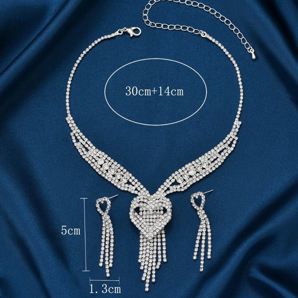 Middle Eastern Bridal Necklace Jewelry Women'S Suit Full Diamond Tassel Necklace Earrings 2-Piece Set Women'S Wedding Banquet Accessories
