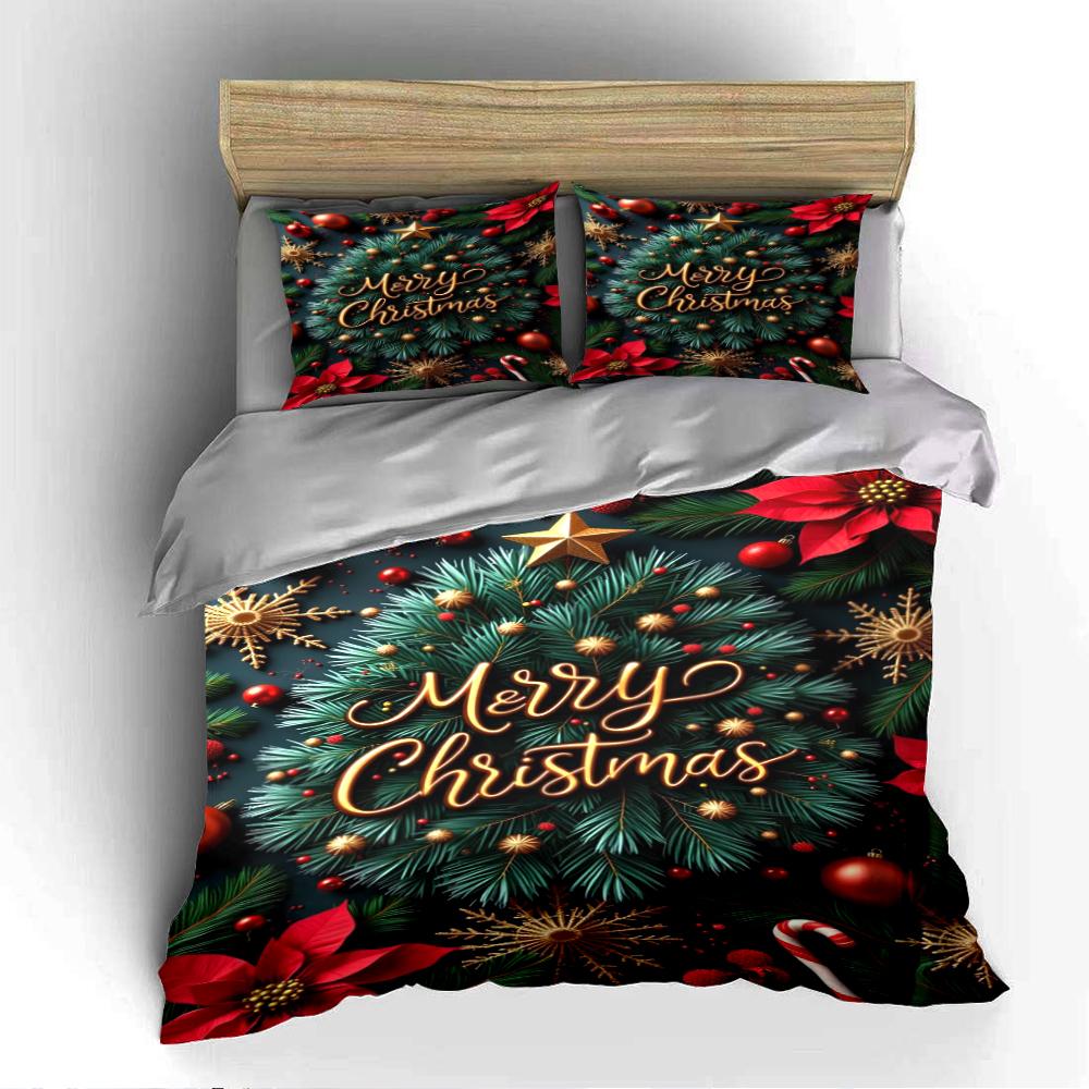 Merry Christmas Holiday Bedding Set Bedding Set (1 Duvet Cover, 2 Pillowcases, Duvet Not Included)