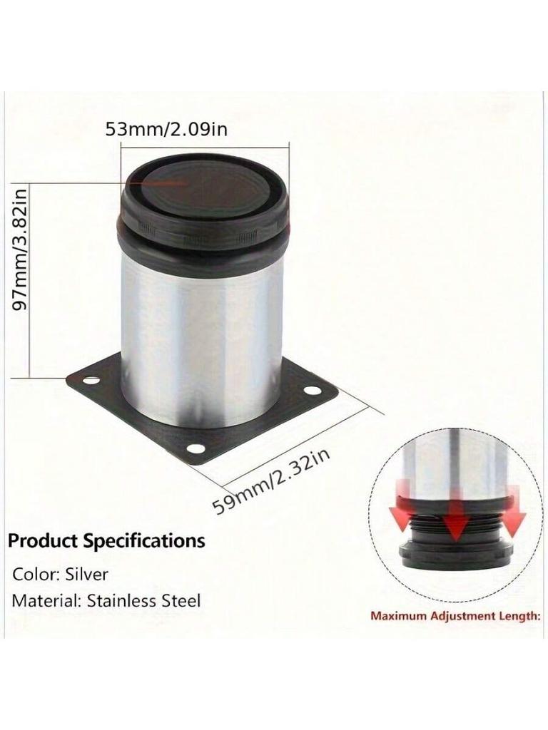 4pcs Stainless Steel Furniture Leg Adjustable Table Feet Replacement Cabinet Sofa Metal Foot With Screws Furniture Hardware
