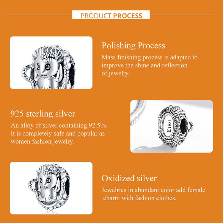 WOSTU Panier de fleurs en argent Sterling 925 pour bébé, hérisson exquis, perles breloque adaptées au Bracelet Original, pendentif, bijoux fins