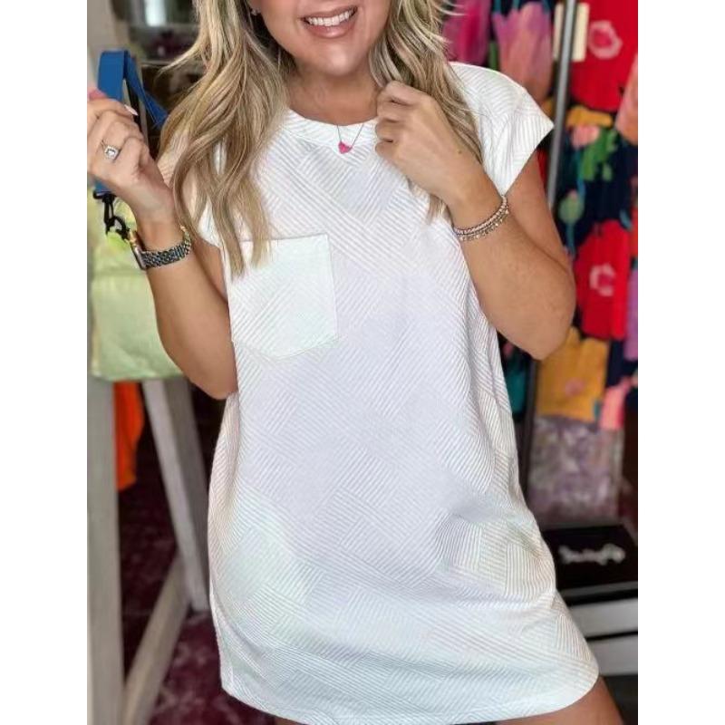 YYFS Moda damska Lato Wiosna Jednolity kolor Drukuj Krótki rękaw O-Neck Luźna talia Casual Sukienki