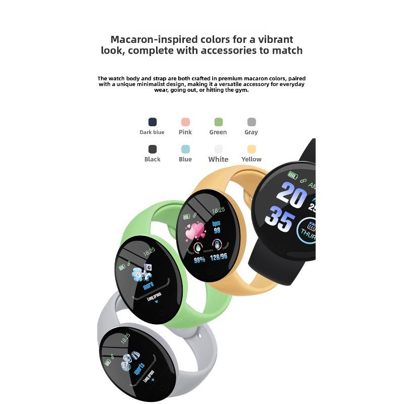 D18S Macaron Bransoletka z Pomiarem Tętna, Licznik Kroków Ćwiczeń, Monitorowanie Zdrowia, Smartwatch z Ośmiokolorowym Tłem