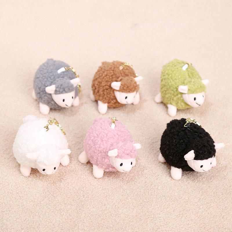 Cute Fluffy Sheep Plush Keychain Soft Fuzzy Fabric Lovely Bow Accent Backpack Charm for Girls Daily Wear