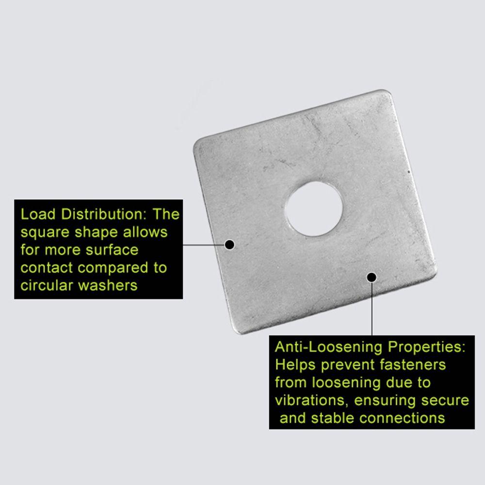 10Pcs M3-M20 Square Plate Washer 304 Stainless Steel Flat Surface Square Flat Washer Square Design Large Bearing Area