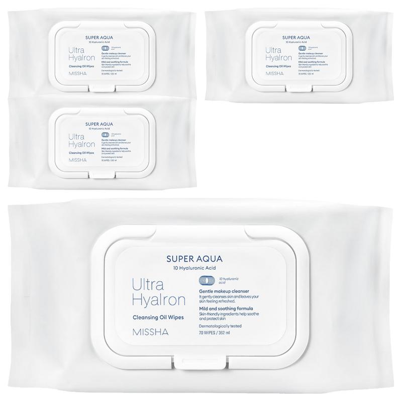 Missha Super Aqua Ultra Hyaluron Cleansing Oil Tissues Large Size, 70 Wipes, 4 Pcs