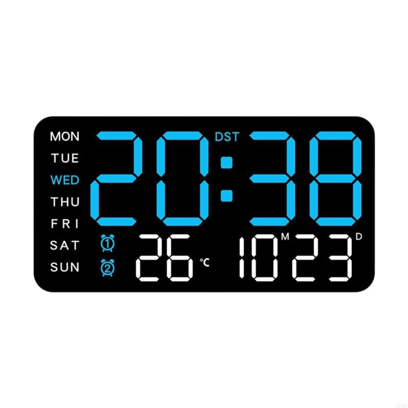 

Contemporary Electronic Wall Clock With LED Screen Time Date Temperature 2 Alarm 12/24 Hour Format Adjustable Brightness A0KF