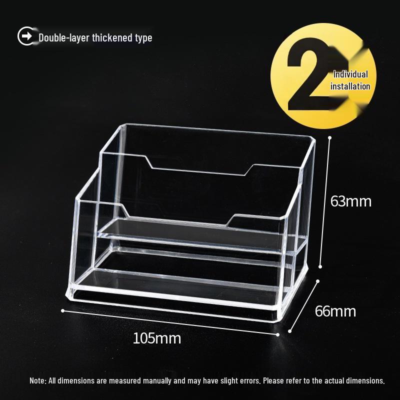 Suport transparent din acril pentru cărți de vizită, design minimalist cu mai multe compartimente și capacitate mare pentru depozitare pe birou.