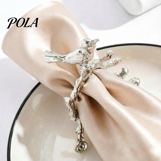 Hollow Design Napkin Ring Ring, Vintage Branch & Bird with Gold Finish, Open-End Holder for Plated Cloth Linen Dinner Napkins, Wedding Banquet