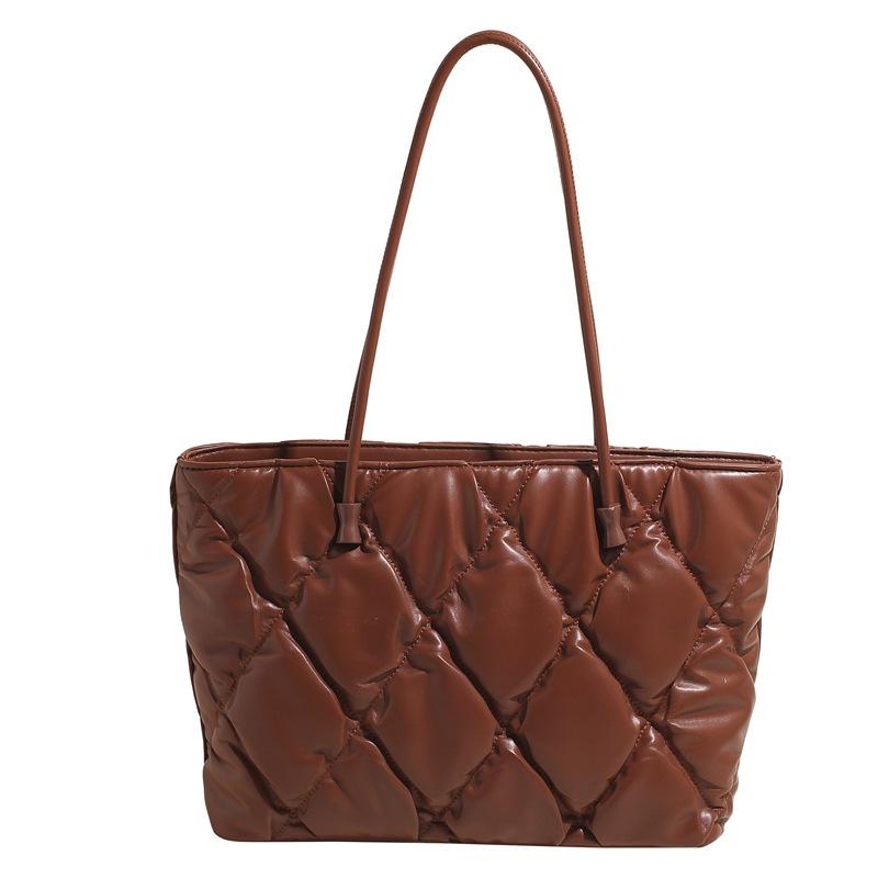 

Новая ромбовидная сумка через плечо большая женская 2025 модели весна-осень универсальная простая женская сумка-тоут большая вместительная сумка для поездок коричневый