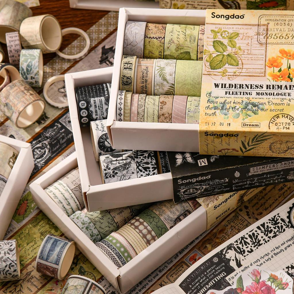 Songdao 20 Rolls Retro Masking Tape Nostalgic Vintage Washi Washi Tape for DIY Crafts Painting Set, Creativity, Tape, Women's Style, Packaging, (Oil