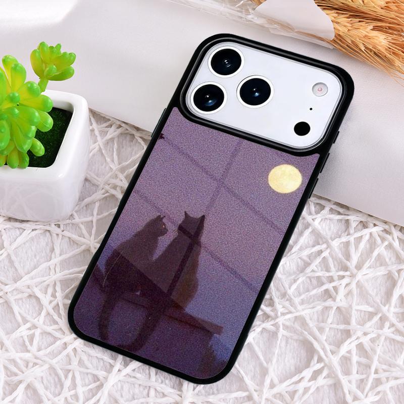 Anime Moon Cat Phone Case for iPhone 17 Air 16 15 11 12 14 13 Pro Max Shockproof Cover
