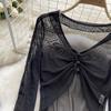 Summer Spicy Sheer Mesh Long Sleeve Cropped Top - Petite Women's Unique Design