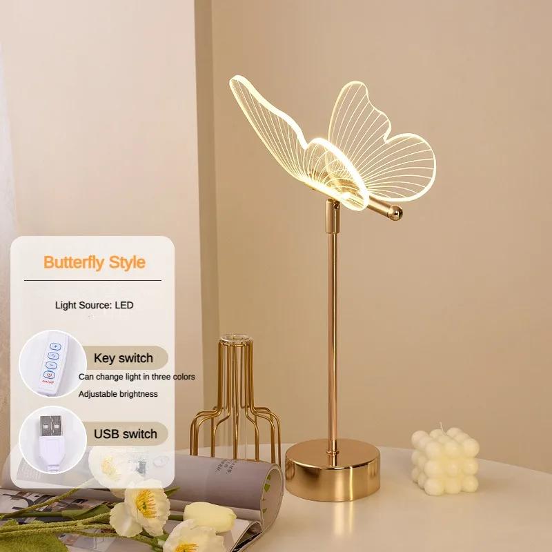 

Butterfly LED Table Lamp Retro Gold Acrylic Desk Lamp for Hotel Villa Living Room Bedside Desktop Decor LED Night Light Lighting 3 color Dimming&USB