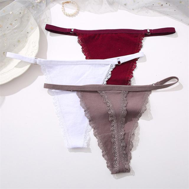 FINETOO 3Pcs/set Women's Cotton Thongs Lace Low Waist G-string Underwear S-L Ladies T-Back Underpants Girls Panties Lingerie New