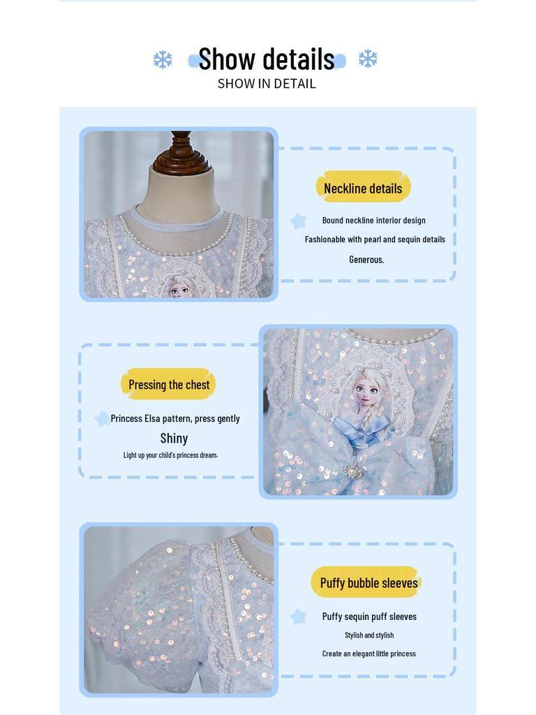 2024 Summer Light-Up Princess Elsa Frozen Dress for Girls
